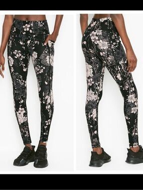VS Floral legging size 6 black pink gray flowers